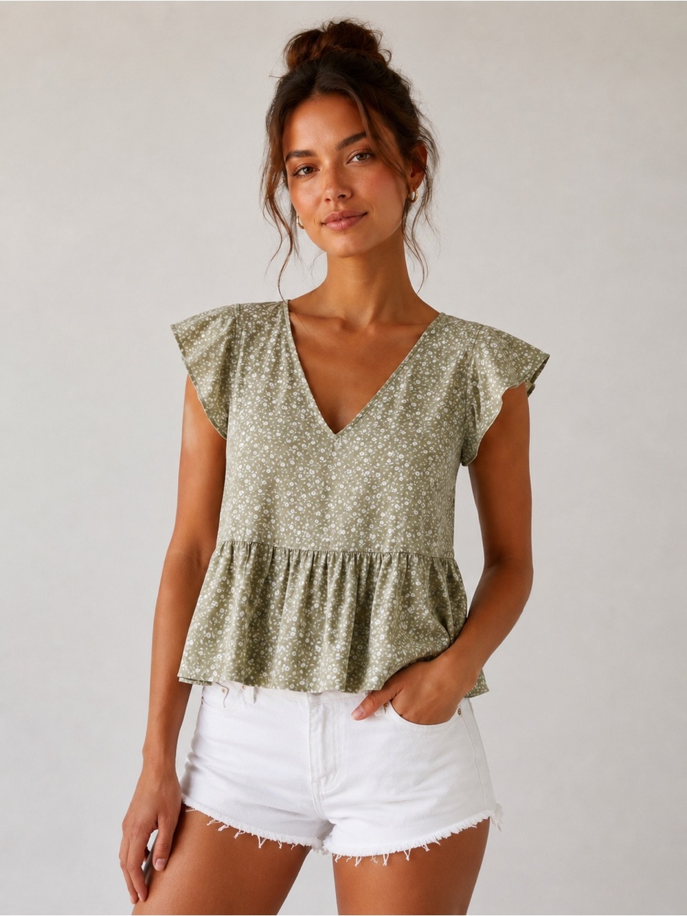 Abercrombie & Fitch Floral V-Neck Ruffle Hem Top Size XSmall